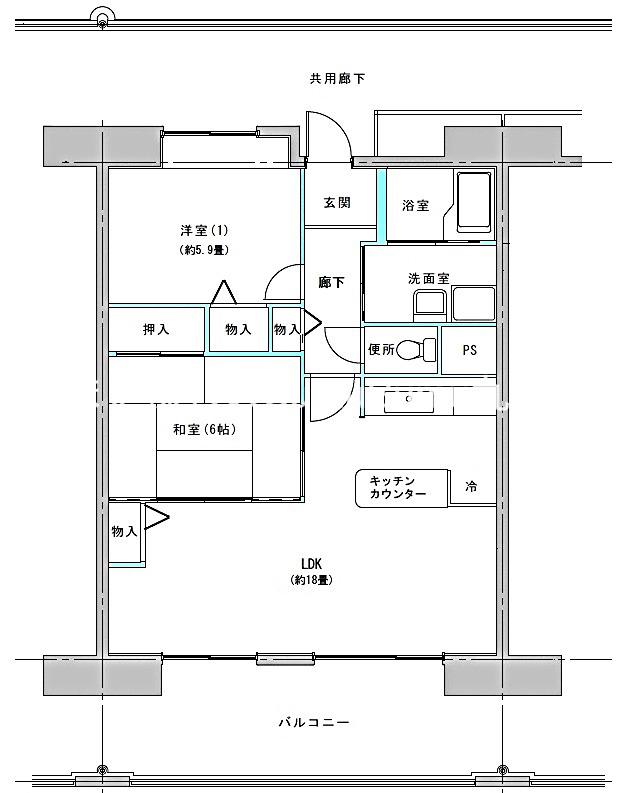 コーシャハイツ中野(2LDK/1階)の間取り写真