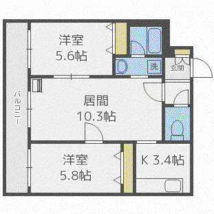 エステラ北7条(2LDK/3階)の間取り写真