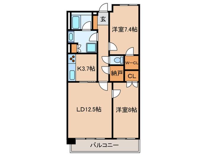 シャトレ美しが丘(2LDK/2階)の間取り写真