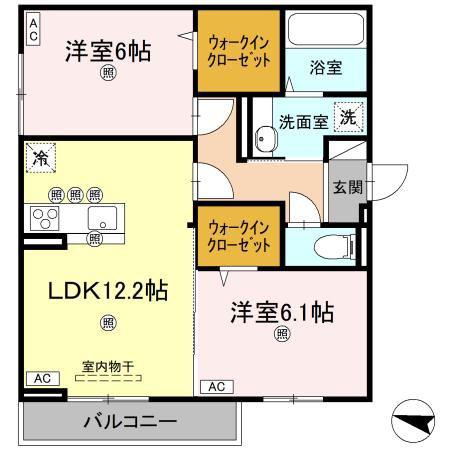 レジデンスクオーツ西町(2LDK/3階)の間取り写真