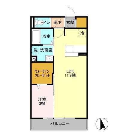 ディアマント A(1LDK/3階)の間取り写真