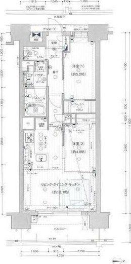 プレサンス ロジェ 名古屋駅ノース FRONT(2LDK/12階)の間取り写真
