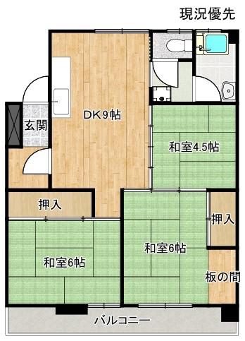 堂形マンション(3DK/2階)の間取り写真