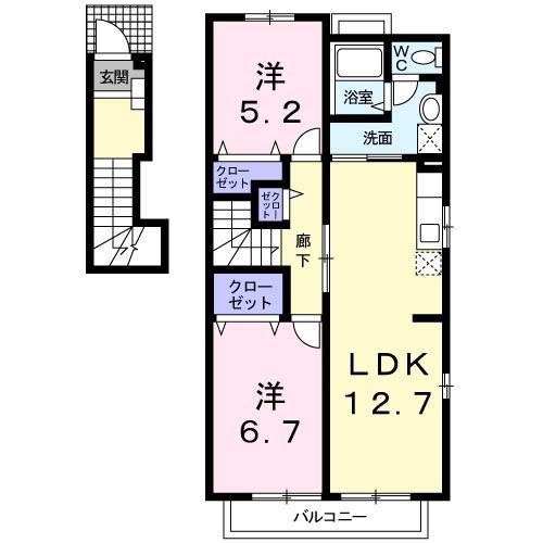 ネオブライト カコ(2LDK/2階)の間取り写真