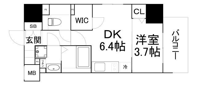 ジオエント新町(1DK/5階)の間取り写真