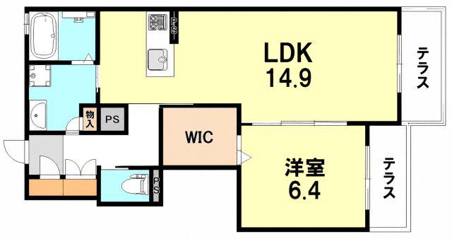 CHAMP DE FLEURS 打出小槌(1LDK/1階)の間取り写真