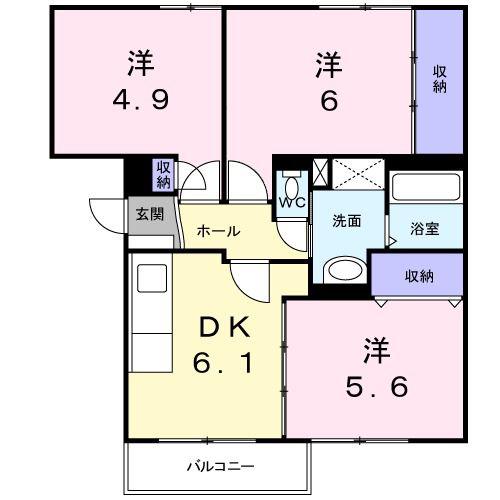 ヴェスタIN盾津(3DK/1階)の間取り写真