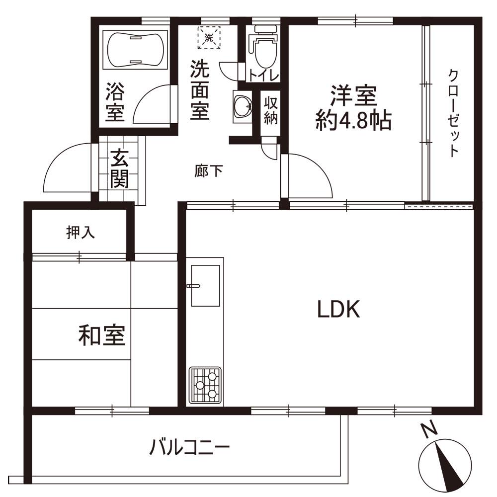 港南台めじろ団地16号棟(2LDK/5階)の間取り写真