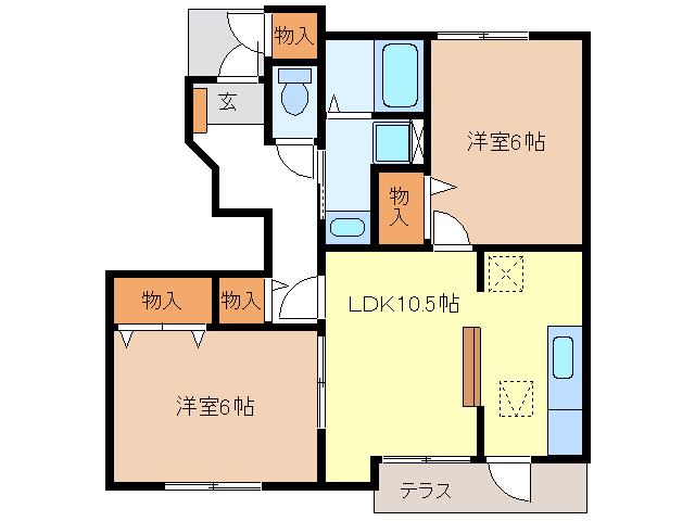 サンライトM・K 棟(2LDK/1階)の間取り写真