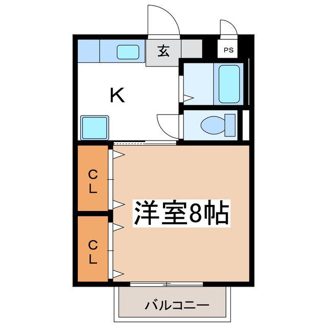 ローデアコートB(1K/1階)の間取り写真