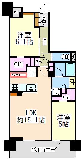 ウエリス三浦海岸(2LDK/16階)の間取り写真