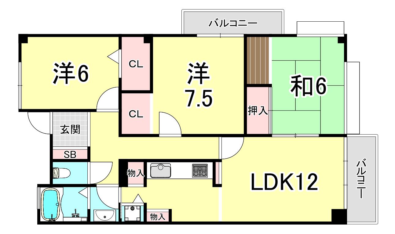 エルタウン学園2(3LDK/7階)の間取り写真