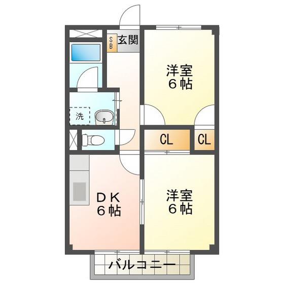 メゾン花月(2DK/1階)の間取り写真