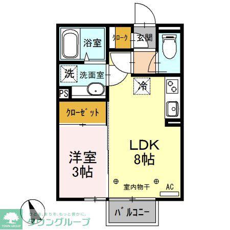 コンツェルト貝沢 A(1LDK/2階)の間取り写真