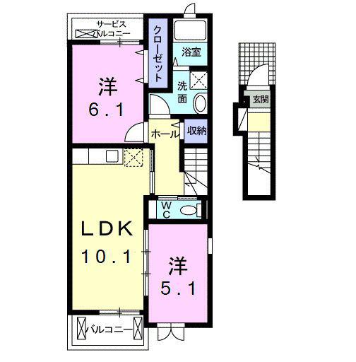 ラ リヴィエール(2LDK/2階)の間取り写真