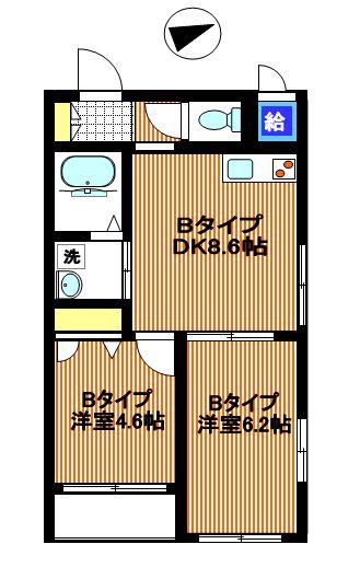 オークス(2DK/1階)の間取り写真