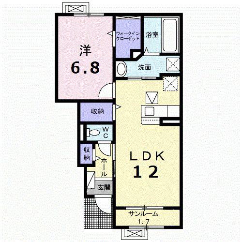 グランバージェIIA(1LDK/1階)の間取り写真