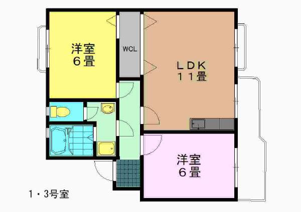 グリーンガーデン稲場A棟(2LDK/2階)の間取り写真