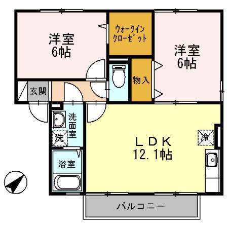 ウィルモア原口B(2LDK/2階)の間取り写真