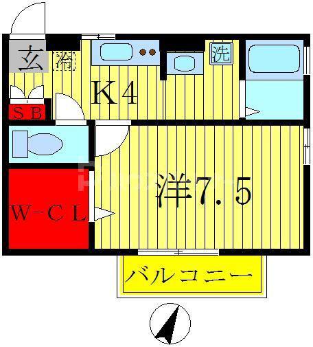 モナリエ北小金A(1K/1階)の間取り写真