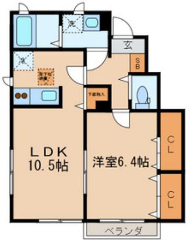 シルクコートD(1LDK/1階)の間取り写真
