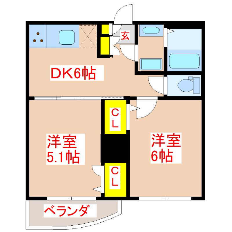 さくらヒルズ唐湊壱番館(2DK/4階)の間取り写真
