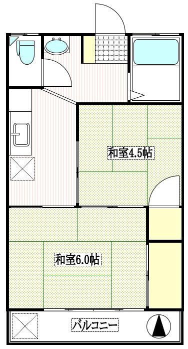 コーポワタナベ(2K/2階)の間取り写真
