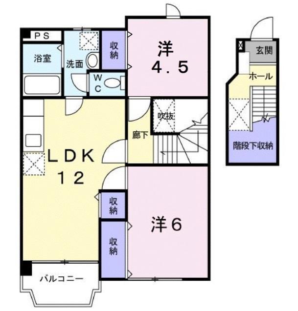 プロスパー大門(2LDK/2階)の間取り写真