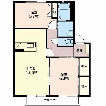 サン シールクロ B棟(2LDK/2階)の間取り写真