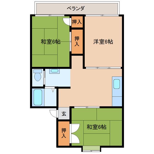 上野コーポA(3DK/1階)の間取り写真