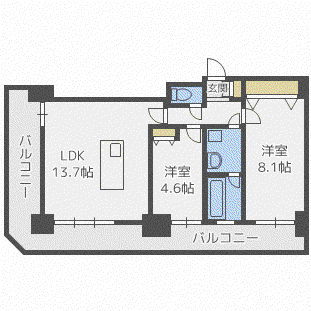 グランドタワー札幌(2LDK/12階)の間取り写真