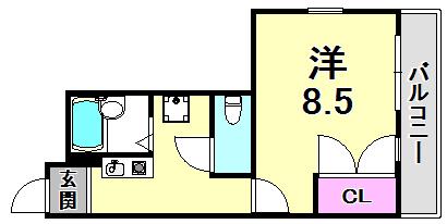 カサ・カルロサII(1K/2階)の間取り写真