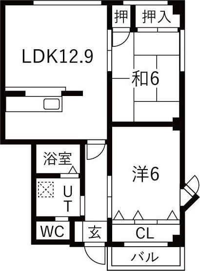 ハイステージ藤(2LDK/1階)の間取り写真