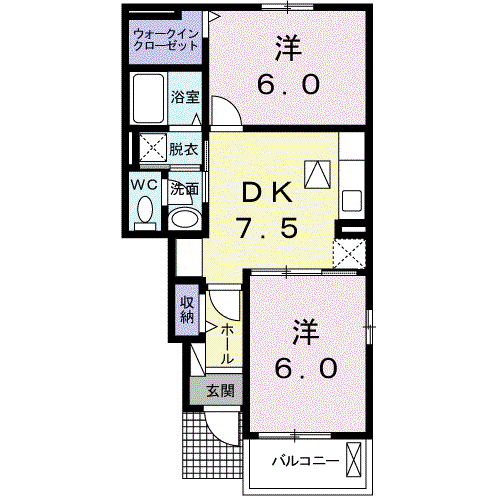 ノンブルー 幸 II(2DK/1階)の間取り写真