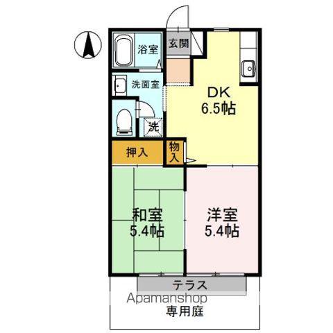 ハイツ・花のこみち B棟(2DK/1階)の間取り写真