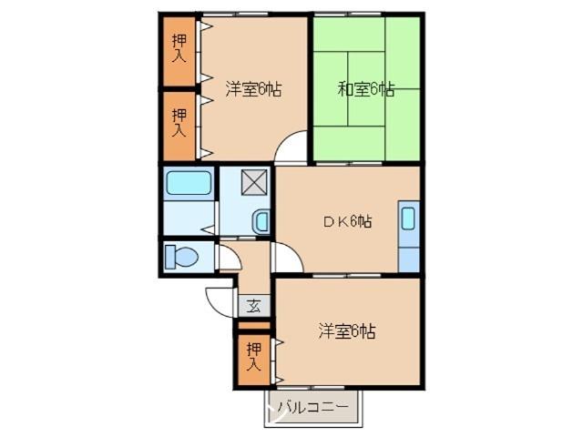 ヴィラハイフォーレ(3DK/2階)の間取り写真