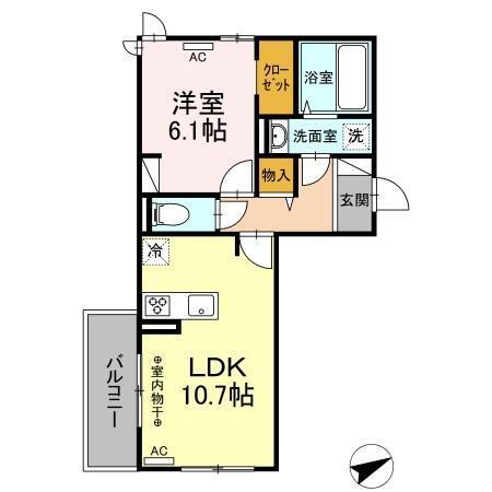 ROSE COURT(1LDK/2階)の間取り写真