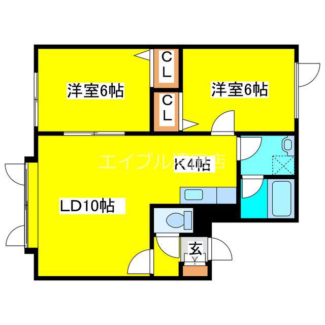 ディス平岡(2LDK/2階)の間取り写真