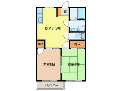 クイートハイム(2DK/1階)の間取り写真