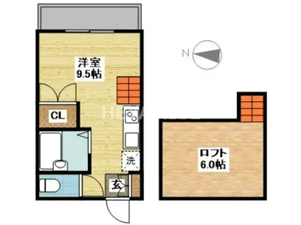 ハイツ来夢(ワンルーム/2階)の間取り写真