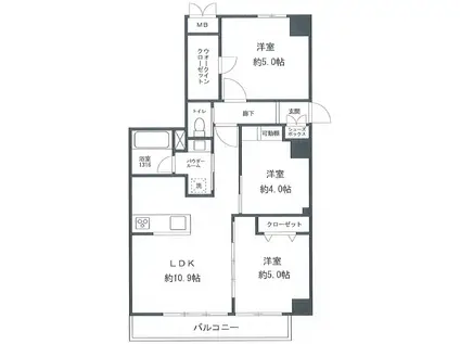 高田馬場シティハイツ 家族可 フルリノベ  駐輪空有(3LDK/5階)の間取り写真