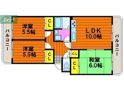 ドミール福島B(3LDK/3階)の間取り写真