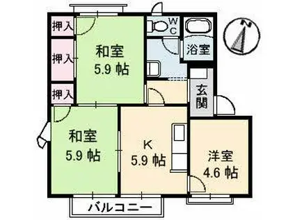 屋島フレグランス(3K/1階)の間取り写真