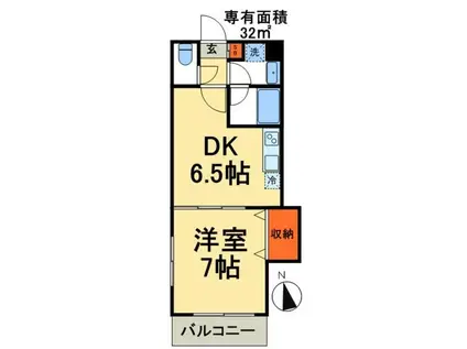ARSおおたかの森(1DK/2階)の間取り写真