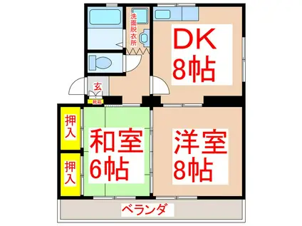 ソファレ玉里B棟(2DK/1階)の間取り写真
