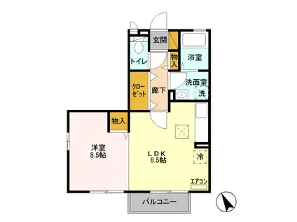 シュエット赤山I(1LDK/1階)の間取り写真