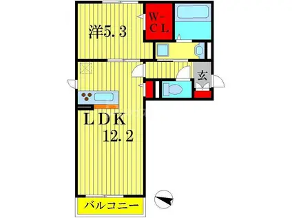 ヴェルデ大島田(1LDK/3階)の間取り写真