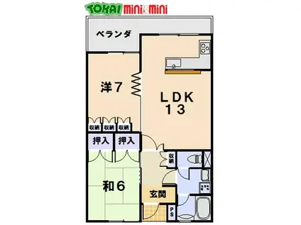 グリンビーハイツ(2LDK/3階)の間取り写真