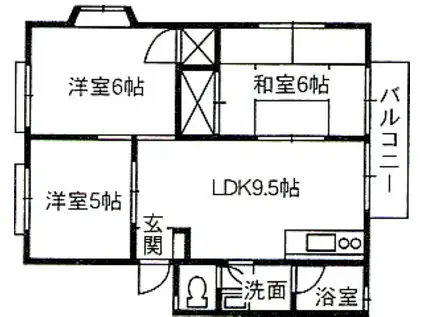 ハイグレードタウン多治米C(3DK/2階)の間取り写真