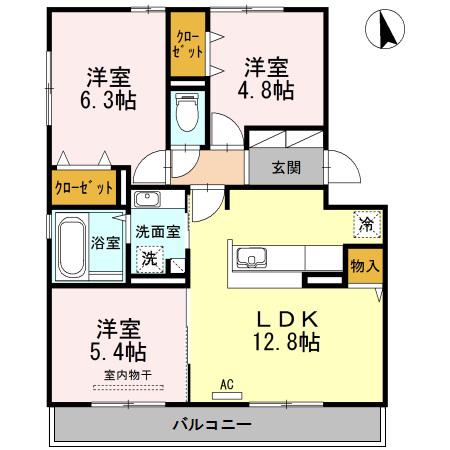 D-ROOM小田部 弐番館(3LDK/3階)の間取り写真